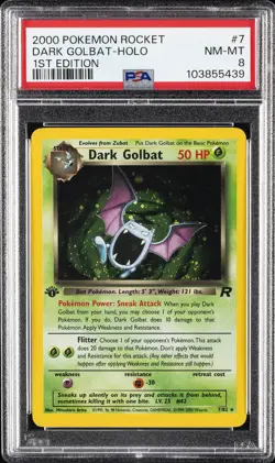 2000 POKEMON ROCKET 1ST ED #7 DARK GOLBAT-HOLO PSA 8 - Image 1