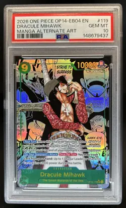 2026 One Piece Dracule Mihawk Secret Rare Manga Alt Art #OP14-119 PSA 10 - Image 1