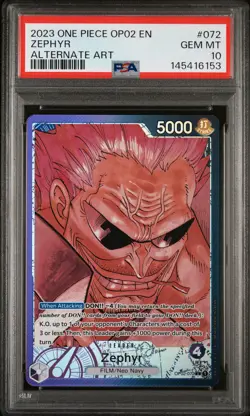 2023 ONE PIECE OP02-PARAMOUNT WAR ALTERNATE ART #072 ZEPHYR PSA 10 - Image 1