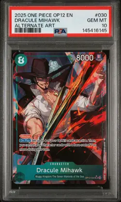 2025 ONE PIECE OP12-LEGACY OF THE MASTER ALTERNATE ART DRACULE MIHAWK PSA 10 - Image 1