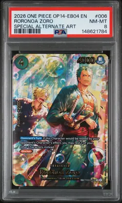 2026 ONE PIECE THE AZURE SEA'S SEVEN SPECIAL ALT ART RORONOA ZORO PSA 8 - Image 1