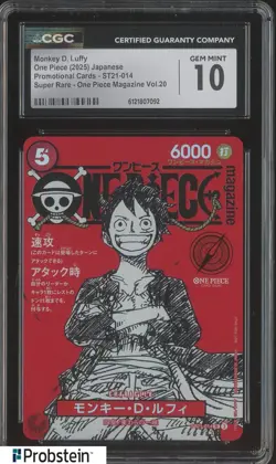 2025 One Piece Japanese ST21 Promo Magazine Vol.20 #014 Monkey D. Luffy CGC 10 - Image 1