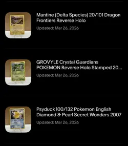 Pokemon Vintage Card Lot Mantine Grovyle Psyduck Reverse Holo Stamped 2006 Sets - Image 1