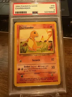1999 Pokemon Base Set Unlimited #46 Charmander Vintage WOTC Card - PSA 9 - Image 1