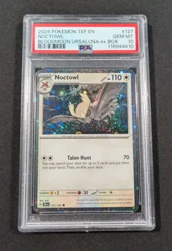 Pokemon Card Holo Noctowl 127/162 PSA 10 GEM MINT Bloodmoon Ursaluna Box Promo - Image 1