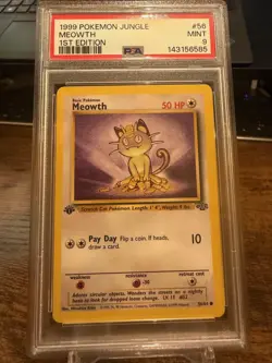 1999 Pokemon Jungle 1st Edition #56 Meowth Vintage WOTC Card - PSA 9 - Image 1