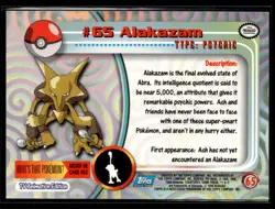 #65 alakazam Pokemon 1999 Topps TV Blue Logo - Image 2