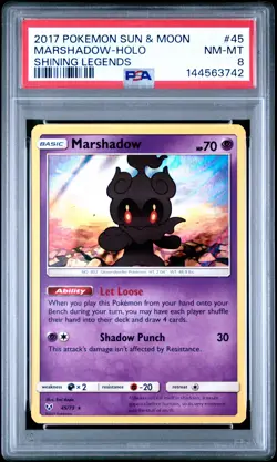 2017 POKEMON SUN & MOON SHINING LEGENDS #45 MARSHADOW-HOLO PSA 8 - Image 1