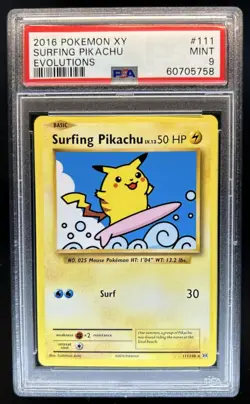 2016 Pokemon XY Evolutions Surfing Pikachu #111/108 PSA 9 - Image 1