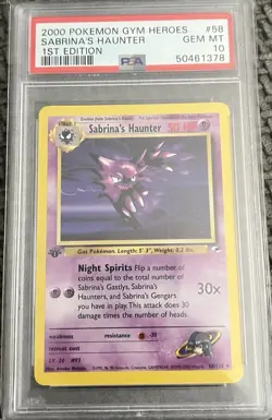 2000 Pokemon Gym Heroes 1st Edition Sabrinas Haunter PSA 10 Gem Mint - Image 1