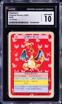 1995 Pokemon TCG Charizard Topsun Blue Back 1st Edition CGC 10 Gem Pop 2 Grade - Image 1
