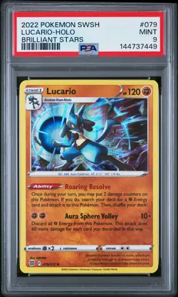 2022 POKEMON SWORD & SHIELD BRILLIANT STARS #079 LUCARIO-HOLO PSA 9 - Image 1