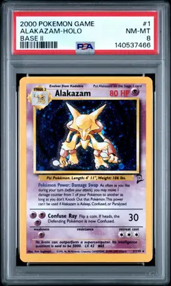 2000 POKEMON BASE SET 2 #1 ALAKAZAM-HOLO PSA 8 - Image 1