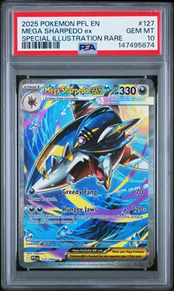 2025 POKEMON PHANTASMAL FLAMES SPECIAL ILLUSTRATION RARE MEGA SHARPEDO EX PSA 10 - Image 1