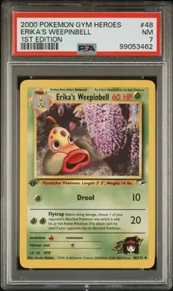 TCG 2000 Pokemon GYM HEROES Non-Holo 1ST Edition Crd ERIKA'S WEEPINBELL 48 PSA 7 - Image 1
