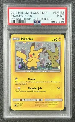 PIKACHU HOLO PSA 9 2019 POKEMON SM BLACK STAR PROMOS #SM162 TEAM UP BLISTER 7386 - Image 1