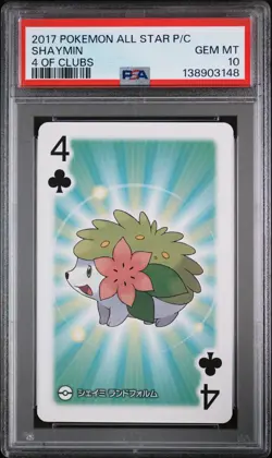 2017 POKEMON AS PLAYING CARDS 4 OF CLUBS SHAYMIN PSA 10 - Image 1