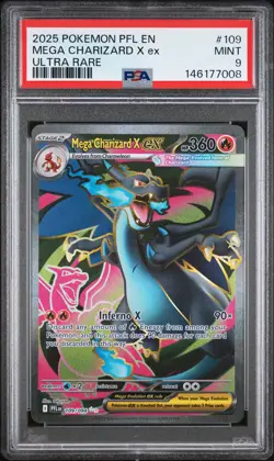 2025 POKEMON PFL EN-PHANTASMAL FLAMES ULTRA RARE #109 MEGA CHARIZARD X EX PSA 9 - Image 1