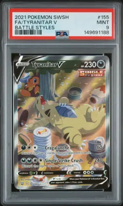 2021 POKEMON SWORD & SHIELD BATTLE STYLES #155 FULL ART/TYRANITAR V PSA 9 - Image 1