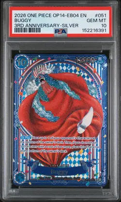 2026 ONE PIECE OP14-EB04-THE AZURE SEA'S SEVEN 3RD ANV-SILVER #051 BUGGY PSA 10 - Image 1
