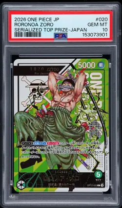 2026 ONE PIECE JPN SERIALIZED TOP PRIZE PROMO #020 RORONOA ZORO 1820/2700 PSA 10 - Image 1