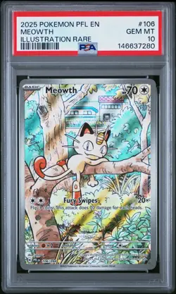 2025 POKEMON PFL EN-PHANTASMAL FLAMES ILLUSTRATION RARE #106 MEOWTH PSA 10 - Image 1