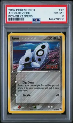 2007 POKEMON EX POWER KEEPERS #42 ARON-REVERSE FOIL PSA 8 - Image 1