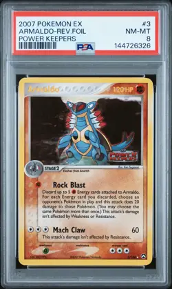 2007 POKEMON EX POWER KEEPERS #3 ARMALDO-REVERSE FOIL PSA 8 - Image 1