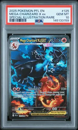 2025 POKEMON PFL SPECIAL ILLUSTRATION RARE #125 MEGA CHARIZARD X EX PSA 10 - Image 1