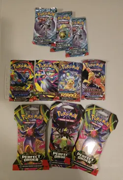 Pokemon Perfect Order Sleeved Booster Packs, Destined Rivals, Surging Sparks Lot - Image 1