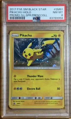 2017 POKEMON SM BLACK STAR PROMO #SM81 PIKACHU-HOLO PSA 8 Premium Collection - Image 1