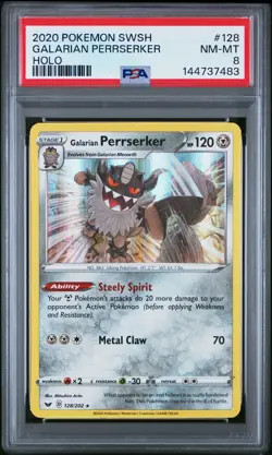 2020 POKEMON SWORD & SHIELD #128 GALARIAN PERRSERKER-HOLO PSA 8 - Image 1