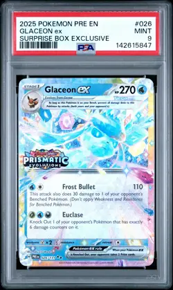 2025 POKEMON PRE EN-PRISMATIC EVOLUTIONS SURPRISE BOX EXCLUSIVE GLACEON EX PSA 9 - Image 1