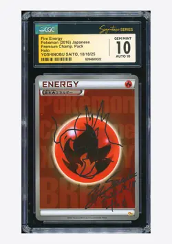 Pokemon CGC 10 GEM AUTO 10 Fire Energy Holo Yoshinobu Saito 2023 CP4 JPN - Image 1