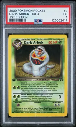 PSA 1 Dark Arbok 2/82 1st Edition Holo Rare Team Rocket Pokemon WoTC PR - Image 1