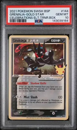2021 POKEMON SWSH PROMO CELBRATIONS ETB #144 GRENINJA-GOLD STAR PSA 10 - Image 1