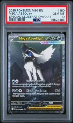 2025 POKEMON MEGA EVOLUTION SPECIAL ILLUSTRATION RARE #180 MEGA ABSOL EX PSA 10 - Image 1