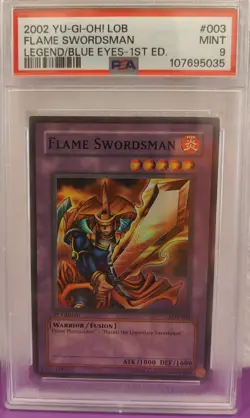 2002 Yu-Gi-Oh LOB Flame Swordsman Legend/Blue Eyes 1st Edition PSA 9 Wavy - Image 2