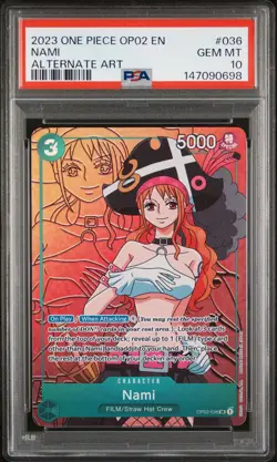 2023 ONE PIECE OP02-PARAMOUNT WAR ALTERNATE ART #036 NAMI PSA 10 - Image 1