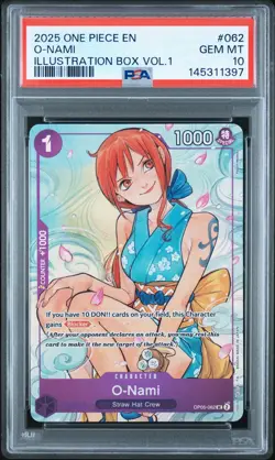 2025 ONE PIECE PROMOS ILLUSTRATION BOX VOL.1 #062 O-NAMI PSA 10 - Image 1