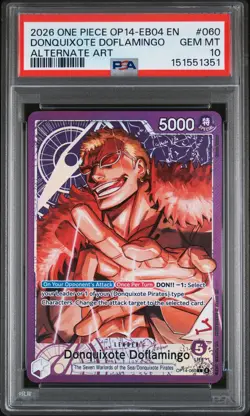 2026 ONE PIECE THE AZURE SEA'S SEVEN ALT ART #060 DONQUIXOTE DOFLAMINGO PSA 10 - Image 1