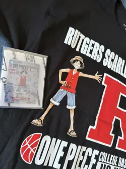 One Piece Monkey D. Luffy US Voyage College Basketball Card Rutgers + SHIRT - Image 1