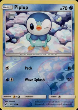Pokemon TCG Reverse Holo Card Piplup (32) SM - Ultra Prism 32/156 - Image 1