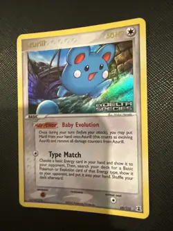 Azurill 20/113 Reverse Holo EX Delta Species Stamped Pokemon Card 2005 Scratched - Image 2