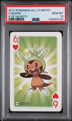2017 POKEMON AS PLAYING CARDS 6 OF HEARTS CHESPIN PSA 10 - Image 1