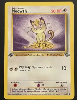 Meowth 56/64 Jungle 1st Edition Pokemon Card Rare TCG Game - Image 1