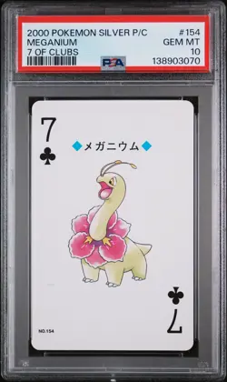 2000 POKEMON SILVER VERSION PLAYING CARDS 7 OF CLUBS #154 MEGANIUM PSA 10 - Image 1