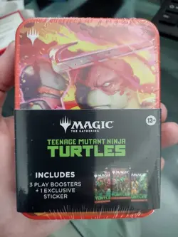 Magic: The Gathering TIN Teenage Mutant Ninja Turtles Tin 3 Boosters Raphael NEW - Image 1