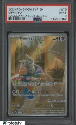 2024 Pokemon Scarlet Violet Promos EN Paldean Fates P.C. ETB #075 Mimikyu PSA 9 - Image 1