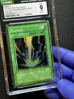 CGC 9 ERROR Yugioh Raigeki LOB-053 Super Unlimited FADED INSUFFICIENT INK! - Image 4